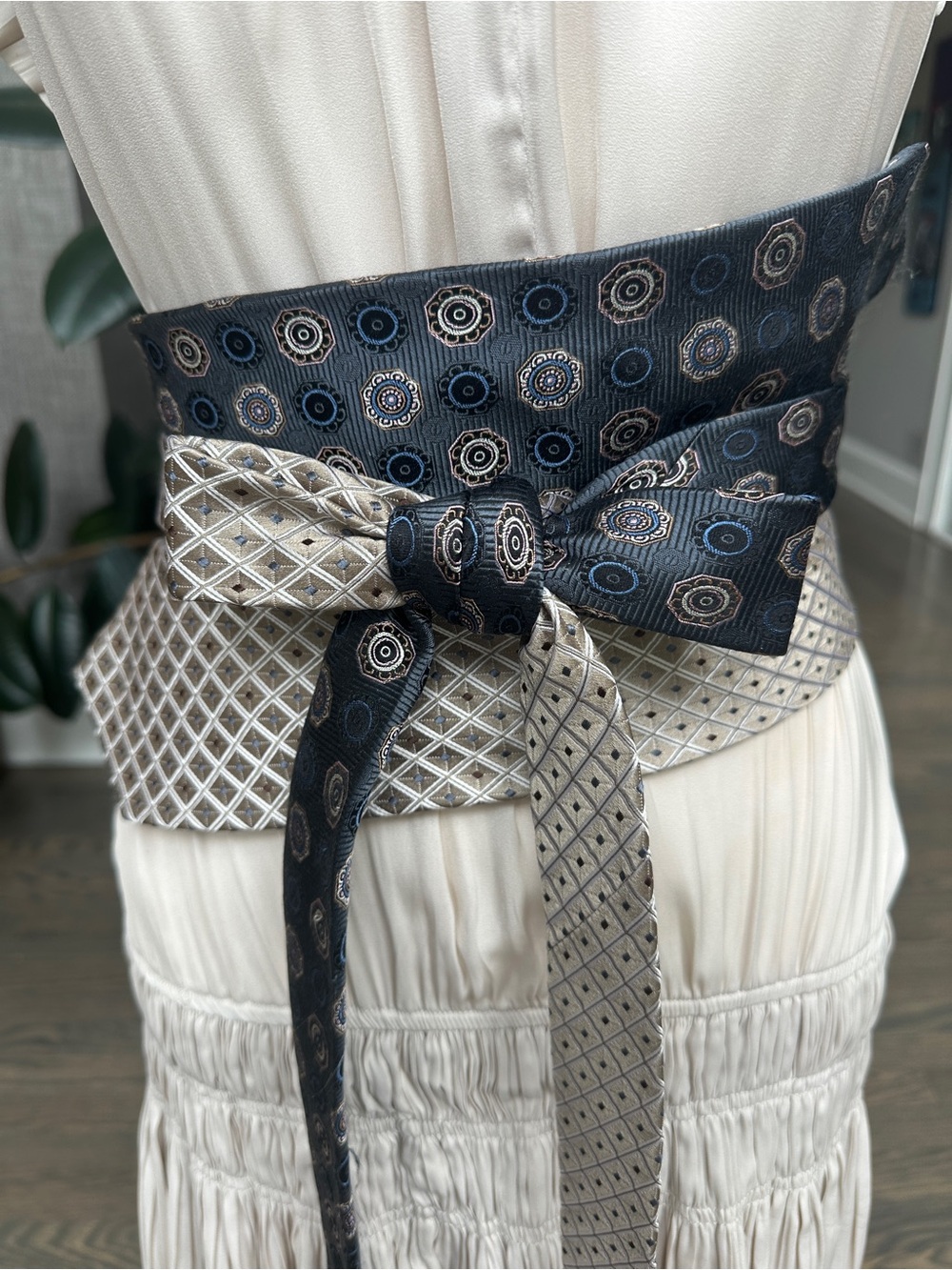 Upcycled Silk Necktie Obi Belt | Corset Style | One-of-a-Kind | OS